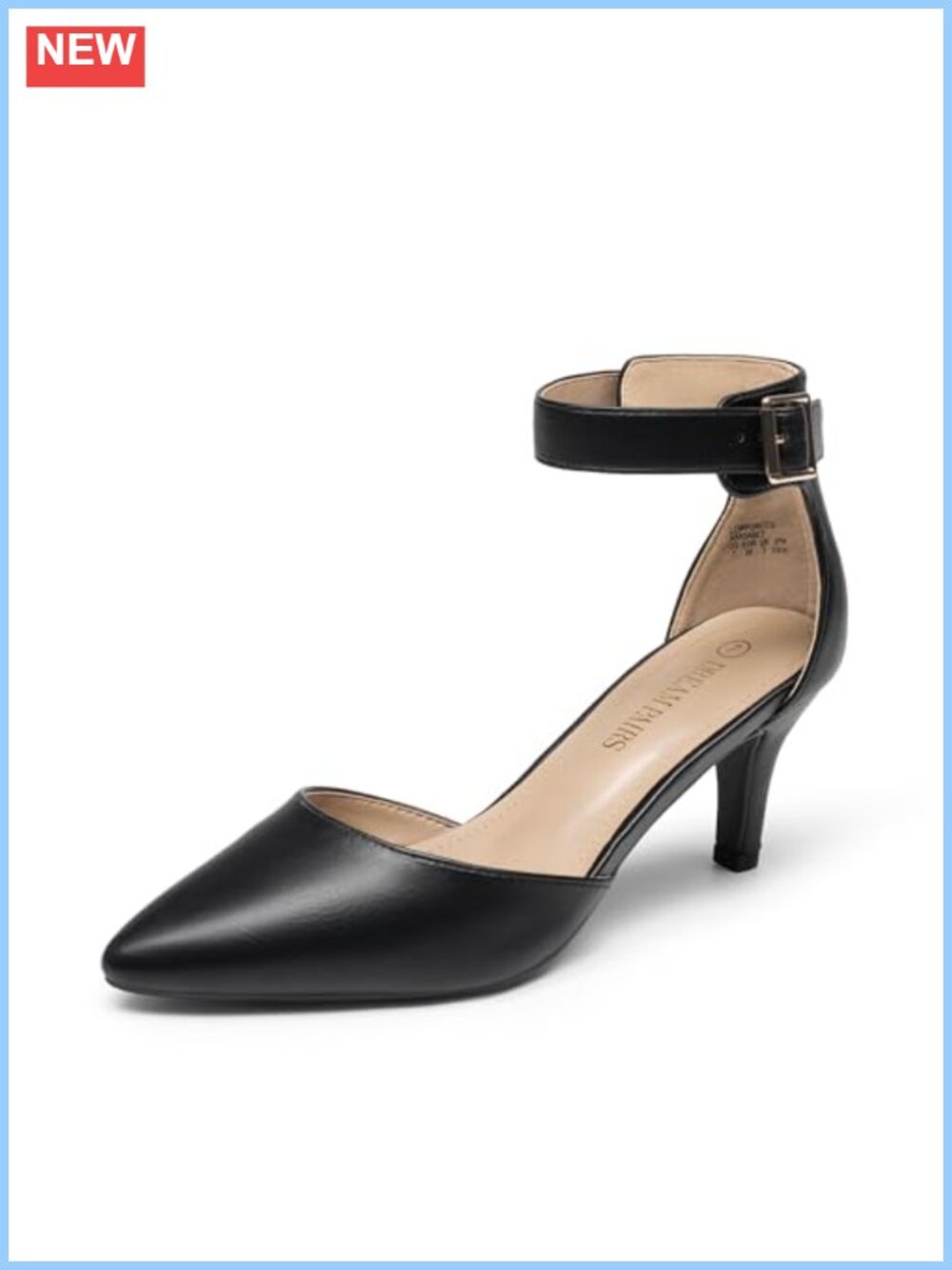 Kitten Heels Ankle Strap Pumps Faux Leather Pointed Toe Dress Shoes